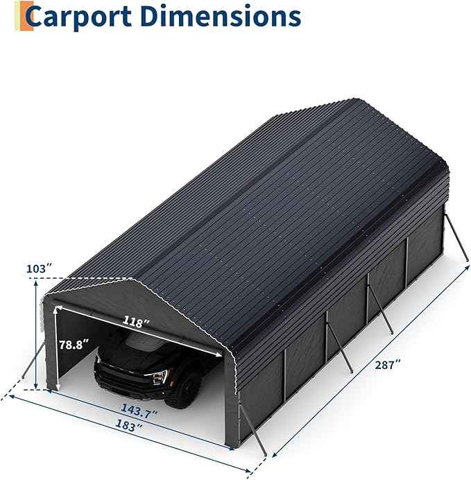 Garvee 12'X24'X9' Metal Carport, Enclosed Car Ports with Heavy Duty Steel Frame and 220 g Tarp, All-Weather Carport for Full-Size Pickup Trucks, Bass Boats, and Tractors