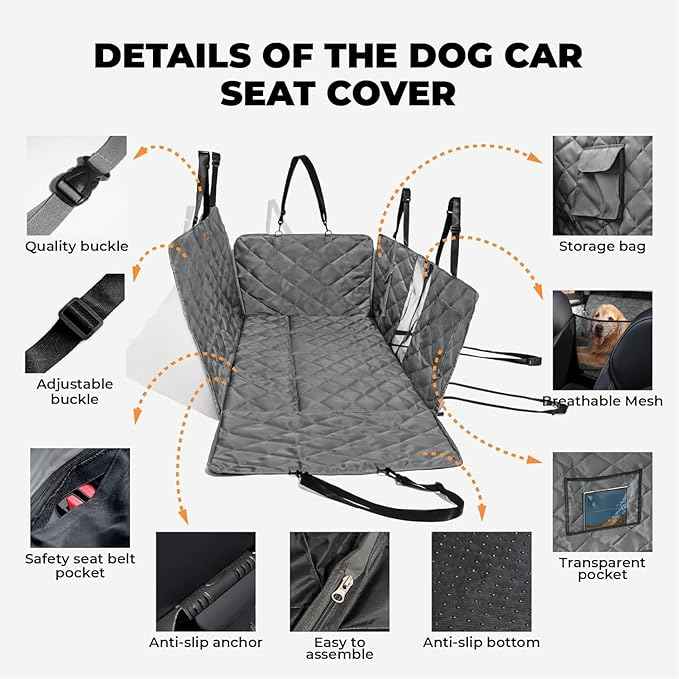 FUNNY FUZZY Dog Car Seat Cover, Back Seat Extender for Dogs - 420Lb Hard Bottom Waterproof Pet Car Seat Cover, 600D Heavy Duty Pet Hammock with Non-Slip Bottom for Cars, SUV, Trucks