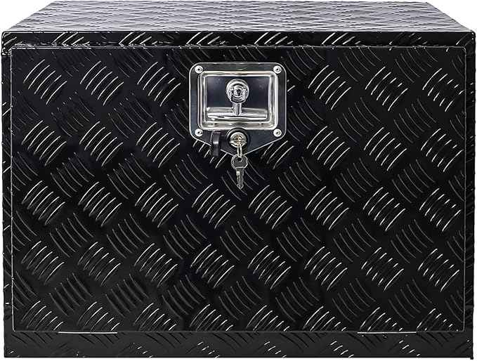 24in Aluminum Tool Box with Lock Keys for Truck Car, Truck Bed Toolbox Outdoor Trailer Pickup Underbody RV ATV Storage Tools Organizer 24x17.3x17.7in Black