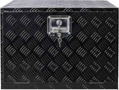 24in Aluminum Tool Box with Lock Keys for Truck Car, Truck Bed Toolbox Outdoor Trailer Pickup Underbody RV ATV Storage Tools Organizer 24x17.3x17.7in Black