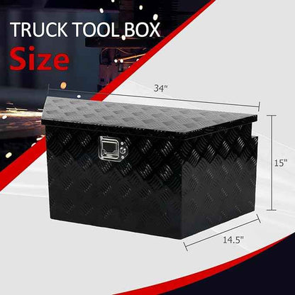 34 Inch Aluminum Trailer Tongue Tool Box 5 Bar Tread Wide Utility ToolBox for Pick Up Truck RV Storage Organizer Tool Box with Lock and Keys - 34"X14.5"X15" Black