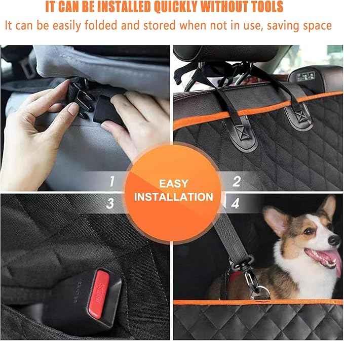 Large Dog Car Seat Cover for Back Seat with Mesh Viewing Window, Waterproof Quilted Hammock Style, Upgraded PU Leather Back Seat Extender with Hard Bottom Holds 400LBS,for Car, SUV, Small Truck