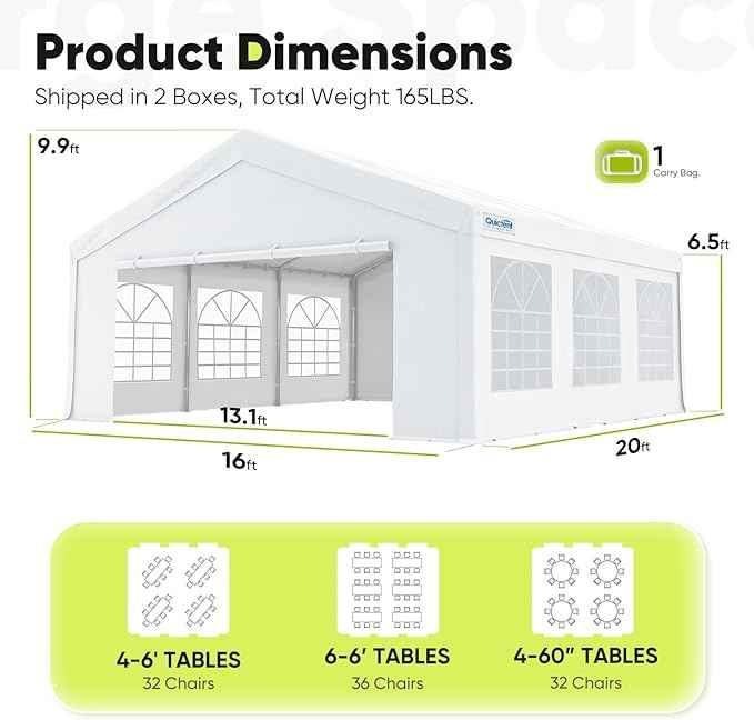 Quictent 16x20 Heavy Duty Party Tent Outdoor Canopy Tent for Parties, Wedding Event Shelter with Storage Bags