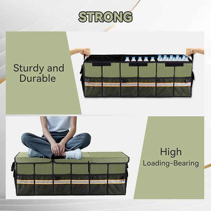 Car Trunk Organizer with Lid,Collapsible Car Storage Organizer with Multi Compartments and Securing Straps for SUV,Sedan,Jeep-Green