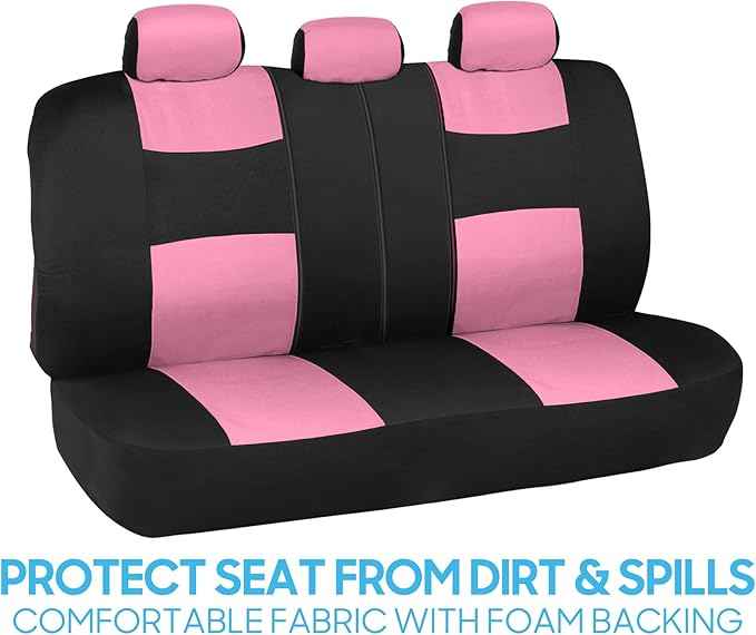 BDK PolyPro Pink Car Seat Covers Full Set with 4-Piece Car Floor Mats - Two-Tone Seat Covers for Cars with Carpet, Interior Covers for Auto Truck Van SUV