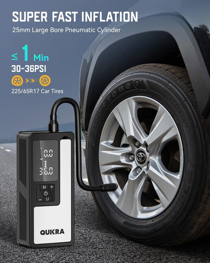P009 Tire Inflator Portable Air Compressor, 4× Faster 150PSI Air Pump, Auto Shut-off Cordless Tire Pump, Smart Air Compressor with LED Light and Pressure Gauge for Car Motorcycle Bike and Ball
