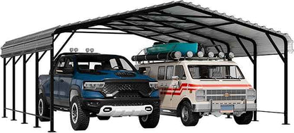Shintenchi 20x20 FT Metal Carport, Oversized Carport Garage with Enhanced Base, Outdoor Galvanized Car Shelter, Heavy Duty Carports Canopy, for Car, Boats and Tractors, Grey