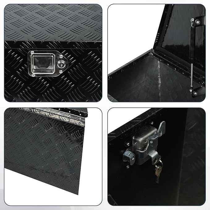 confote 28 Inch Heavy Duty Aluminum Stripes Plated Tool Box Pick Up Truck Bed RV Trailer Tongue Toolbox Waterproof Storage Organizer with Lock and Keys - 28.7 X 16.7 X 18.3 inch,Black