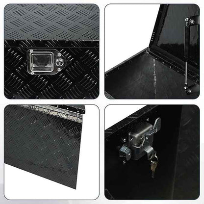 confote 28 Inch Heavy Duty Aluminum Stripes Plated Tool Box Pick Up Truck Bed RV Trailer Tongue Toolbox Waterproof Storage Organizer with Lock and Keys - 28.7 X 16.7 X 18.3 inch,Black