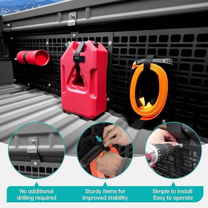 Front Truck Bed Molle Panel Rack System Compatible with 2019-2025 Chevy Silverado/GMC Sierra 1500 Accessories Cargo Storage Organizer Tools Rack Fit for 19-25 Chevrolet Silverado Accessories