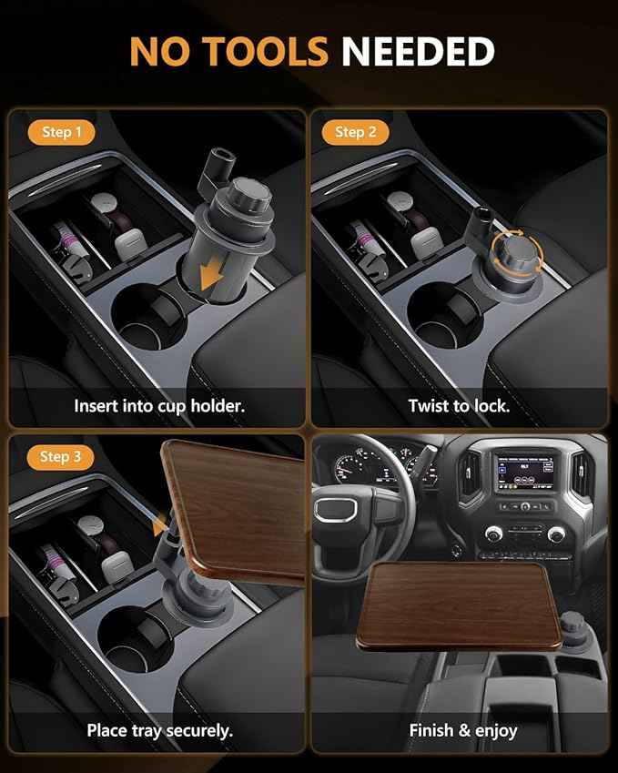 360° Rotating Car Laptop Desk - Cup Holder Mount Car Table Tray, Compatible with Tesla Model Y/3/S, F-150/Explorer/Maverick & Most Vehicles, Car Accessories for Women & Men