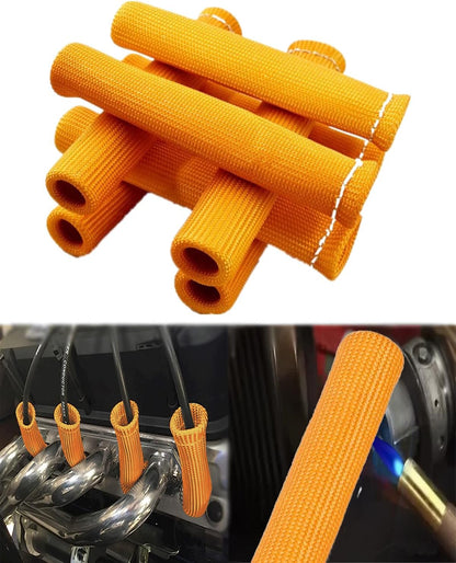 Spark Plug Wire Insulators Boot - 8 PCS 2500° Spark Plug Wire Boots Protector, 6 Inches Spark Plug Heat Sleeve Protection Cover Replacement for LS1 / LS2 SBC BBC 350 454 Car Truck, Orange