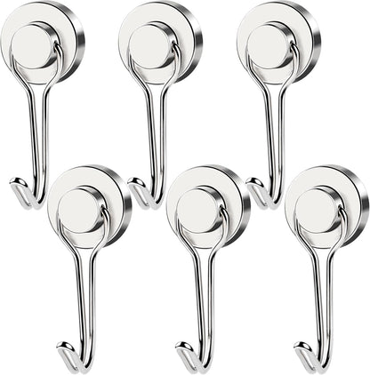 MIKEDE Magnetic Hooks, 40LB Neodymium Magnet Hooks Heavy Duty, Strong Magnetic Swivel Hooks for Hanging, Rust Proof Strong 6 Pack Magnets with Hook for Fridge, Toolbox, Storage