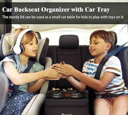 Car Seat Organizer-Car Organizers and Storage with Cooler Compartment, Car Organizer Front Back Seat for Kids, Car Storage Organizer with Lid Cup Holder Tissue Holder for Road Trips (Black)