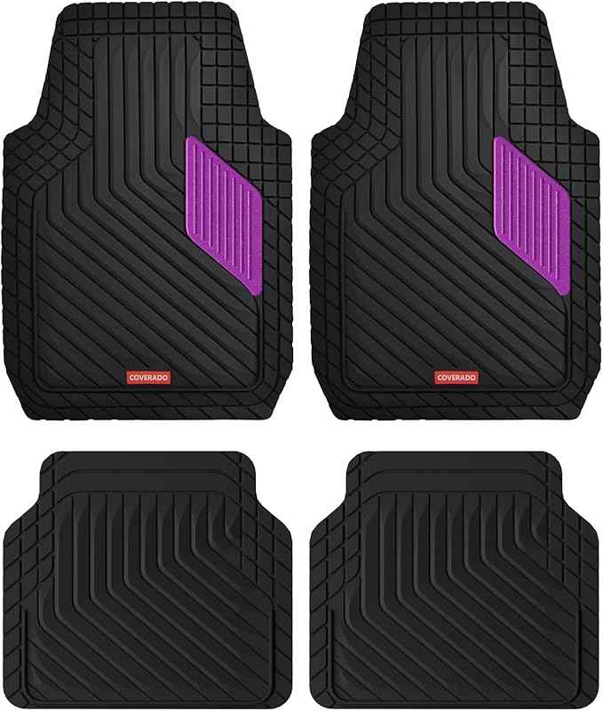 Coverado Car Floor Mats Full Set – Heavy-Duty PVC Floor Mats with Purple Metallic Heel Pad, All-Weather Protection for Front & Rear, Non-Slip Backing, Easy-Clean Interior Liners