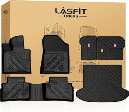 LASFIT Floor & Cargo & Seatback Mats for Kia Sportage 2026 2025 2024 2023 (Only Fit Gas), All Weather TPE Car Mats Custom Fit Kia Sportage 2023-2026 Floor Liners & Trunk Mat with Backrest, Black