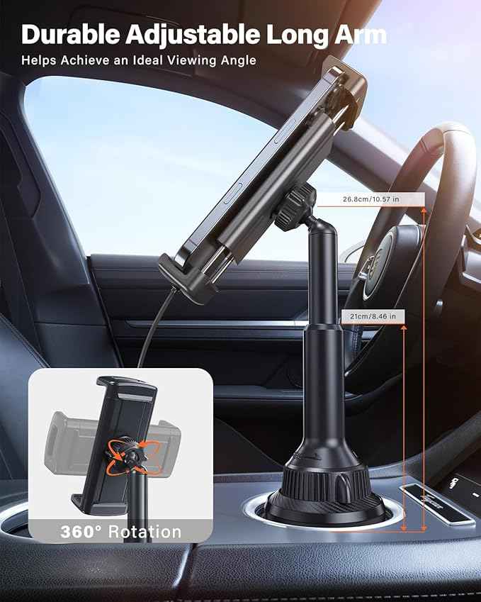 APPS2Car Tablet Holder for Car, Cup Holder Tablet Mount for Truck, Height Adjustable iPad Car Holder with 9.9" Wide Clamp for 4.7-13" iPad Pro Air Mini, Galaxy Tab, iPhone, Cell Phone
