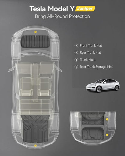 3W 2025 2026 Tesla Model Y Juniper Cargo Mat with Front & Rear Trunk Mats Cargo Liners Anti-Slip TPE All Weather Accessories