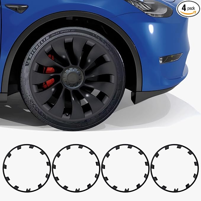 Tesla Rim Protector Model Y 21 inch|Fit 21 Inch Überturbine Wheel Covers 2020–2024|Hubcap Guards ABS Trim Rings for Curb Rush Prevention |Matte Black(Set of 4)|Tesla Model Y Accessory