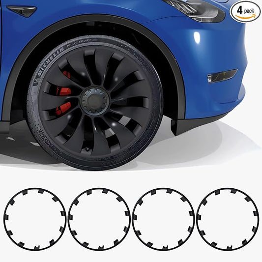 Tesla Rim Protector Model Y 21 inch|Fit 21 Inch Überturbine Wheel Covers 2020–2024|Hubcap Guards ABS Trim Rings for Curb Rush Prevention |Matte Black(Set of 4)|Tesla Model Y Accessory