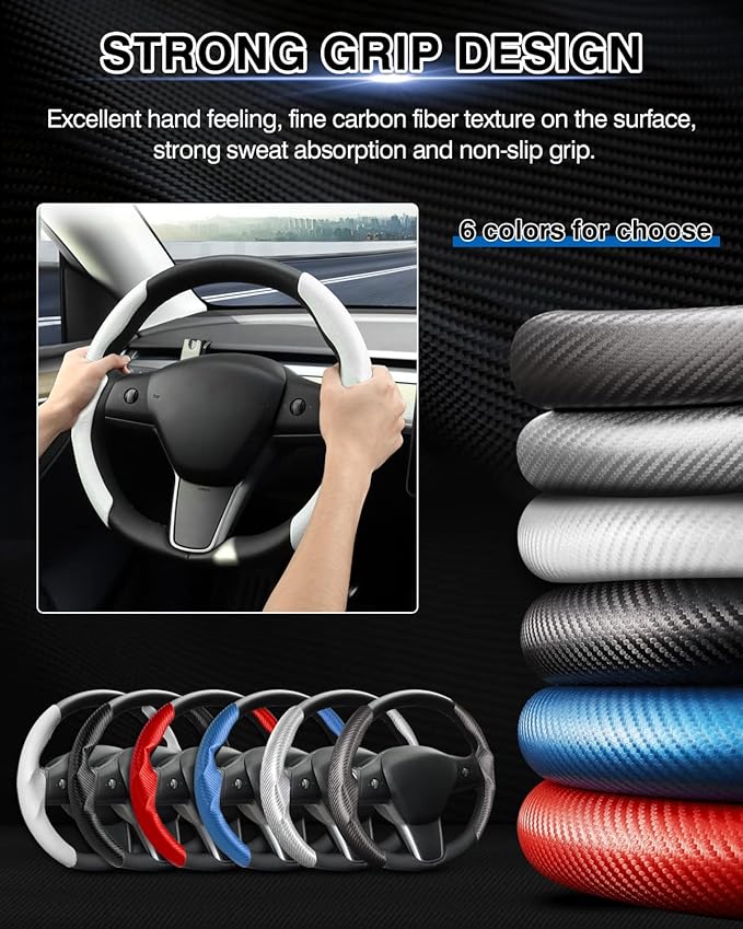 Steering Wheel Cover for Telsa Model 3/Y 2016-2025 2026 Highland/Juniper Accessories Carbon Fiber Steering Wheel Cover Protector Non-Slip, Comfortable, Breathable, Model 3/Y Accessories, White