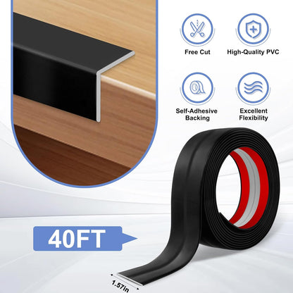 Wall Corner Protector Moulding Trim Peel and Stick Wall Corner Guards Trim Flexible Self Adhesive Edge Protector Moulding, 1.6 in x 40 Ft, Black