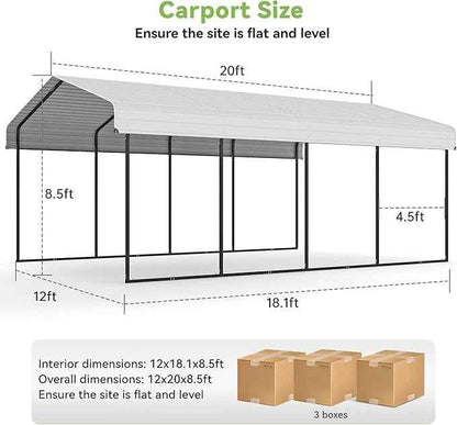 12x20FT Metal Carport,Heavy Duty Carport with Reinforced Frame and Galvanized Steel Roof, Large Outdoor Garage Shelter Shade Car Port for Pickup Trucks, Boats, Cars & Tractors, Farm Tools, Cream White