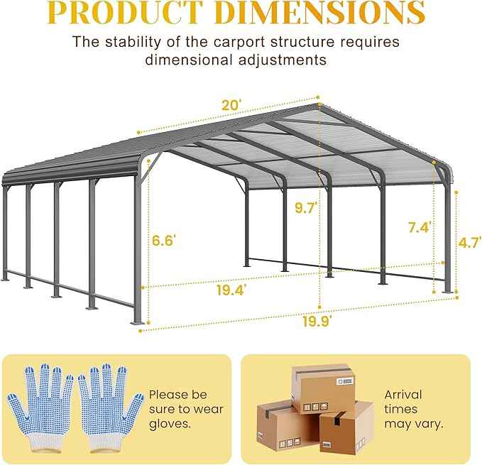 20x20 FT Metal Carport for 2 Cars, Heavy Duty Canopy Carport with Updated Roof & Enhanced Base, Garage Vertaile for RV Car, Truck, Boat, Tractors, Party, Grey
