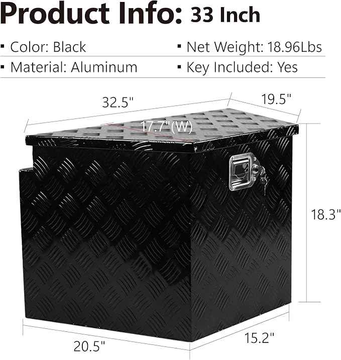 Aluminum Utility Trailer Tongue Tool Box, 5 Bar Tread Wide Utility ToolBox For Pick Up Truck RV Storage Organizer With Lock