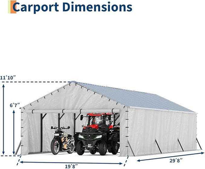 GarveeLife 20'X30'x12' Metal Carport for Multiple Vehicles, Enclosed Car Ports, Vertical Roof Design, for All-Weather, for Full-Size Pickup Trucks, Boats, and Tractors