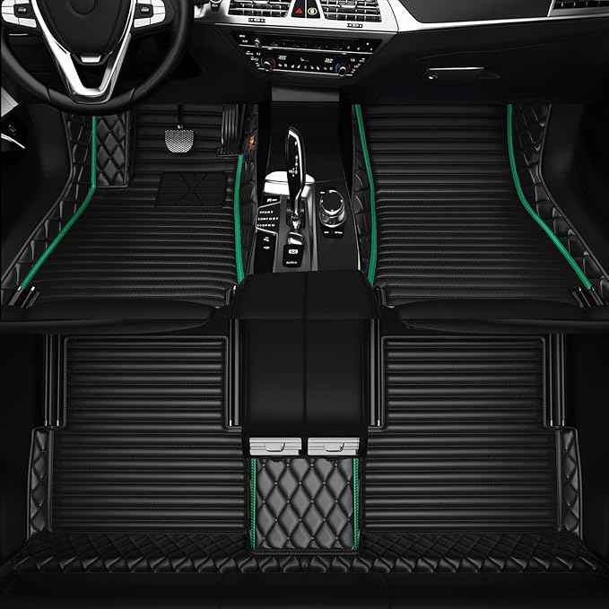 Customized Personalized car Floor MATS Luxury Full-Body car Floor mats are Suitable for 99% of Vehicle Models (Pickup Trucks/SUVs/sedans) and Offer Personalized Text Customization (Green1+1)