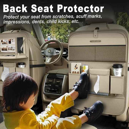 Car Seat Organizers,Multi-functional Back Seat Protectors, Storage Pouches, and Tray Holders (for Cars, Kids, Seat Back and Rear Seats) (Plain Beige, 2 Pcs)