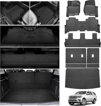 Cartist Floor Mats and Cargo Liner Fit for Ford Expedition MAX (8 Seats-2 Row Bench Seat) 2018-2024 All Weather Floor Mat Expedition Accessories Heavy Duty Carpet Protection (Only Fit MAX)