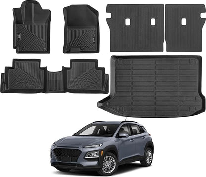 Custom Fit Floor Mats for Hyundai Kona 2018-2023 (No for EV), All Weather TPE Floor Liners with Trunk Mat & Backrest Protectors, Odorless Full Set Interior Accessories