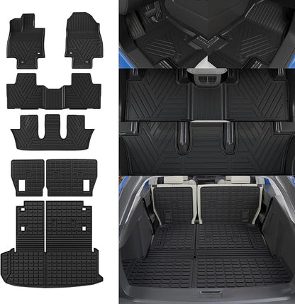 Rongtaod Floor Mats Compatible with 2024 2025 2026 Toyota Grand Highlander 8-Seater Cargo Mat Trunk Mat Cargo Liner Kick Mats TPE All Weather Grand Highlander Accessories (Floor Mats Full Set 7PCS)