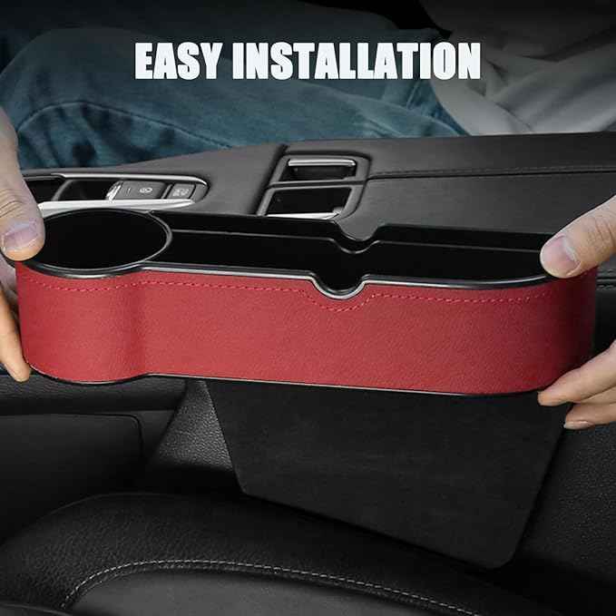 Car Seat Gap Filler Organizer for Tesla Model 3/Model S/Model X/Model Y/Cybertruck/Roadster Seat Organizer Auto Leather Cup Holder Gap Organizer,Burgundy-2pcs