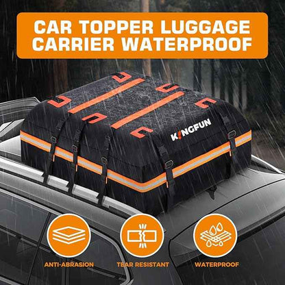 Kingfun Rooftop Cargo Carrier - Waterproof 20 Cubic Feet Car Roof Bag for All Vechicles with/Without Racks, Includes Anti-Slip Mat, 8 Reinforced Straps, 6 Door Hooks, Luggage Lock