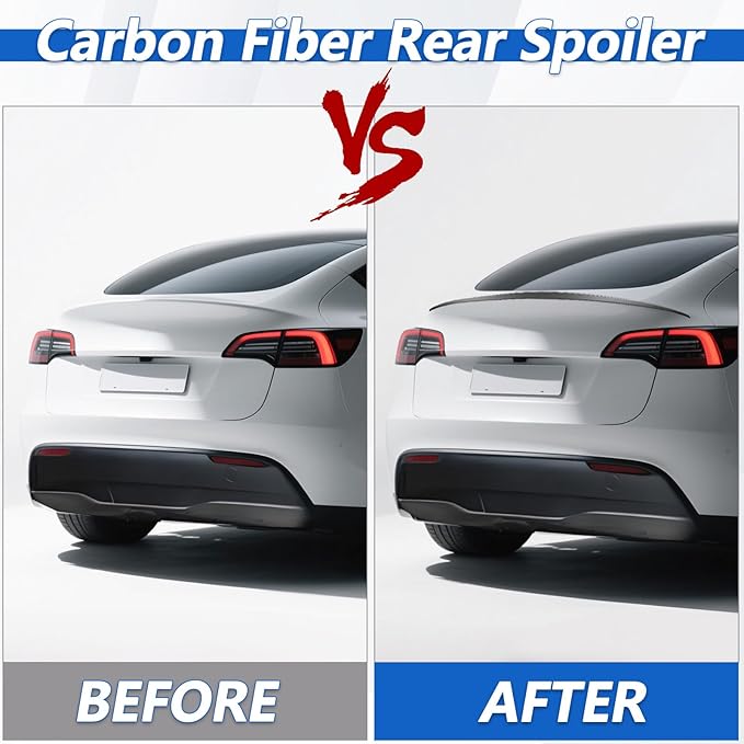 Spoiler Compatible with 2020-2024 Tesla Model Y Matte Black Carbon Fiber ABS Plastic Rear Trunk Lip Rear Spoiler Wing Model Y Accessories