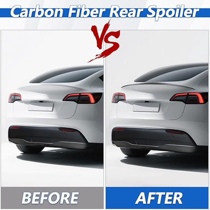 Spoiler Compatible with 2020-2024 Tesla Model Y Matte Black Carbon Fiber ABS Plastic Rear Trunk Lip Rear Spoiler Wing Model Y Accessories