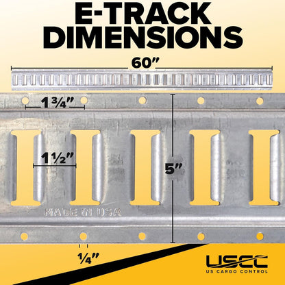 US Cargo Control E Track, Made in USA, 12 Gauge Steel 5 FT Galvanized E Track Rail, Horizontal ETrack Rails for Trailers, Garages, Cargo Vans, 6,000 Pounds Break Strength Per E-Track Slot