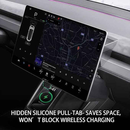 New Upgrade Under Screen Storage Organizer for Tesla Model Y Juniper 2025-2026 & Model 3 Highland 2024-2025, Hidden Console Tray, Black