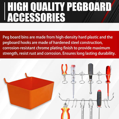 C&T 80 Piece Pegboard Hooks Assortment Kit, Pegboard Accessories Organizer Set with Bins, 1/8 and 1/4 in pegboard Hooks, for Hanging Tools, Organizing Various Tools,Garage Pegboard Wall Organization