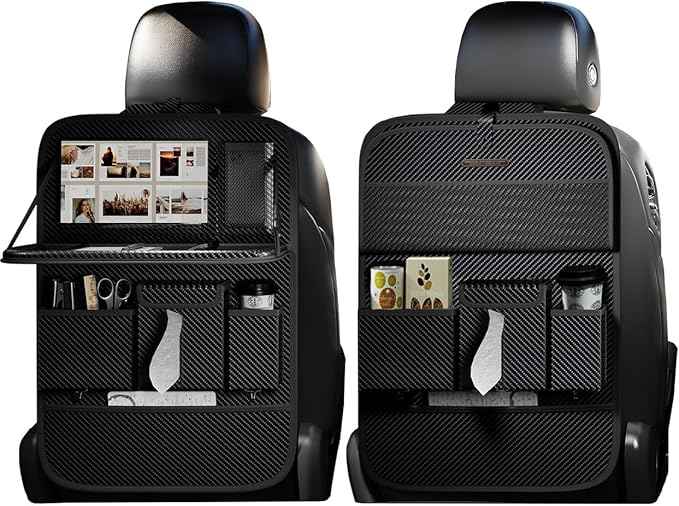 Car Seat Organizers,Multi-functional Back Seat Protectors, Storage Pouches, and Tray Holders (for Cars, Kids, Seat Back and Rear Seats) (Carbon Fiber, 2 Pcs)