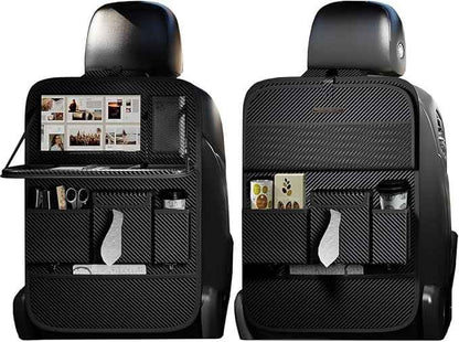 Car Seat Organizers,Multi-functional Back Seat Protectors, Storage Pouches, and Tray Holders (for Cars, Kids, Seat Back and Rear Seats) (Carbon Fiber, 2 Pcs)