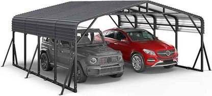 20x20FT Heavy Duty Metal Carport, Outdoor Portable Car Garage w/Reinforced Support Rods & Windproof Ground Anchors, All-Season Versatile Outdoor Shelter for 2 Car, Boats, Truck