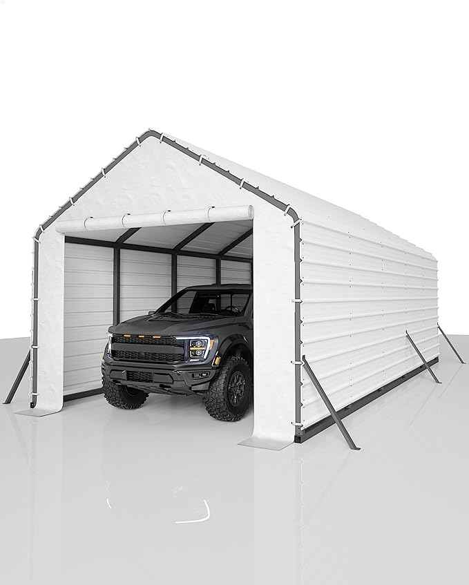 GarveeLife Heavy-Duty PE Enclosure Kit (2-Pack) for Metal Carport - 220gsm Roll-Up Zipper Door Panels for 13x26, 13x21, 13x16 ft, with Ball Bungees, White