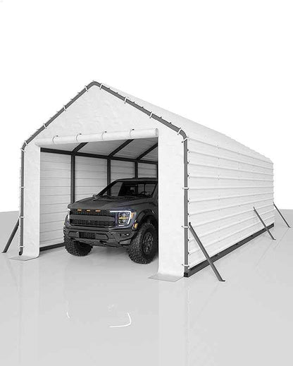 GarveeLife Heavy-Duty PE Enclosure Kit (2-Pack) for Metal Carport - 220gsm Roll-Up Zipper Door Panels for 13x26, 13x21, 13x16 ft, with Ball Bungees, White