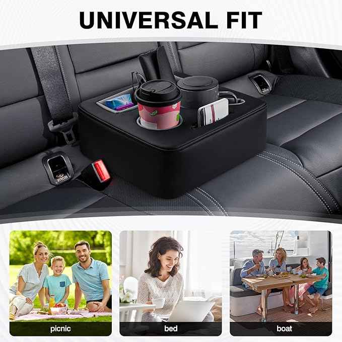 Autorder Back Seat Cup Holder for Car, Couch Cup Holder, Car Truck Boat RV Organizer, Holds Coffee Cups, Books, Phones, Remote Controls - PU Leather Black
