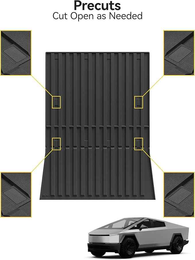 3W Truck Bed Mat for Tesla Cybertruck 2023 2024 2025, All Weather Protection Waterproof Car Bed Liner, Custom Fit TPE Pickup Rear Trunk Cargo Mat Tesla Accessories Mats, Black