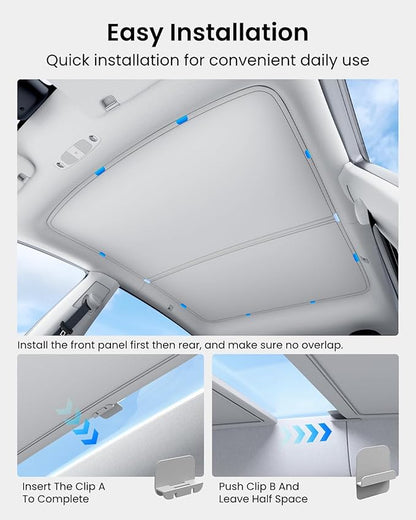 REEVAA 2025 Upgrade Tesla Model Y Sunshade Roof [No Gaps, No Sagging] Tesla Y Accessories Heat Insulation Foldable Glass Sunroof Cover for Model Y 2021-2025 (Not Fit New Y Juniper), 2PCS, Gray